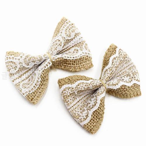 10pcs Jute Burlap Hessian Ribbon Lace Bowknot Vintage Wedding Decoration Burlap Scrapbooking DIY Hair Bow Hat Accessorie Craft