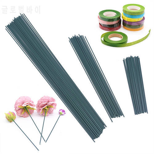 20pcs 15/25/40cm Artificial Flower Stem Iron Wire Stem DIY Paper Flower Stub Accessory Green Floral Tape Rose Stems Craft Decor