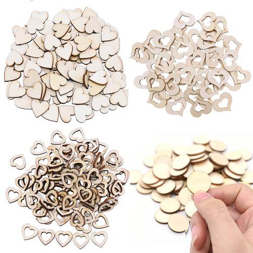 5-200pcs Blank Heart Wood Slices Wood Love Heart Round Shape Wedding Table Scatter DIY Craft Rustic Wedding Decoration Buttons