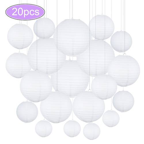 20pcs/Lot 4, 6, 8, 10, 12 inch Mix Size White Chinese Paper Lampion Hanging Ball Wedding Decoration Paper Lanterns Party Decor