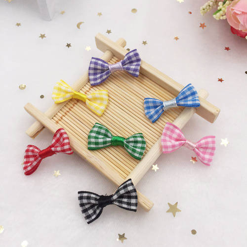 New 40pcd lovely Satin Ribbon Gingham Bow Appliques Craft DIY Wedding Christmas ornament gift bows SA02*2