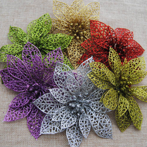 Glitter Artificial Flowers Christmas Ornament Tree Decoration Wedding Party Artificial Flower Xmas Christmas Decoration for Home
