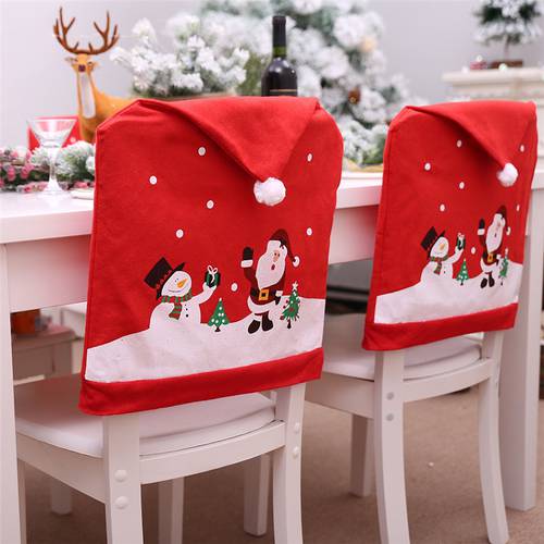 Noel Santa Claus Christmas Non-woven Dinner Table Red Hat Chair Back Covers Xmas Christmas Decorations for Home New Year Decor