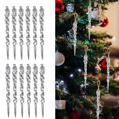 12pcs 13cm Simulation Ice Xmas Tree Hanging Ornament Fake Icicle Prop For Winter Frozen Party Christmas Tree Hanging Decoration