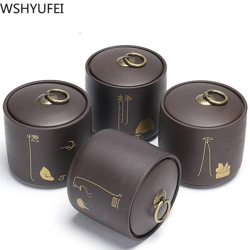 WSHYUFEI Chinese Coarse Pottery Tea Cans Portable Puer Green Tea Sealed Cans Storage Tanks ceramics Travel Tea Leaf Box