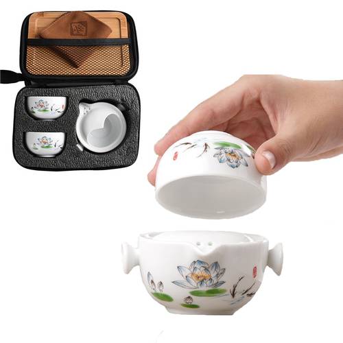 Ceramic teapots gaiwan teacups chinese teaware portable travel tea sets with travel bag Free shipping