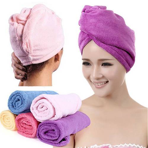 Colorful Fabric Dry Hair Bath Towel Cap Microfiber Quick Drying Turban Super- Absorbent Women Hair Cap Wrap with Button Thicken
