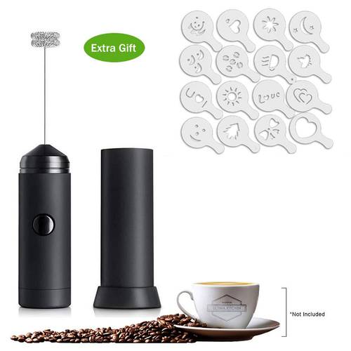 Handheld Milk Frother with 16PCS Coffee Printing Model Powerful Electric Frother Whisk for Coffee Cappuccino Creamer Egg Beater