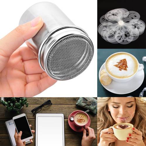 Coffee Mold Printing Assembly Stainless Steel Chocolate Shaker and Icing Sugar Powder Cocoa Flour Coffee Sifter D30
