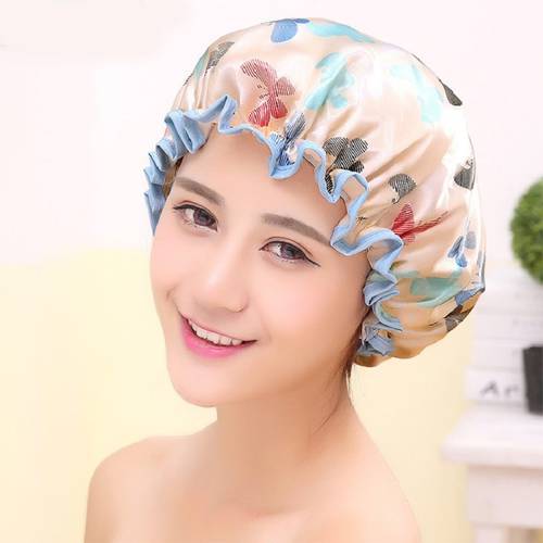 Butterfly Women Shower Cap Waterproof Shower Hair Cap Double Layer Bathing Cap Hat Randomly Color Bathroom Accessories