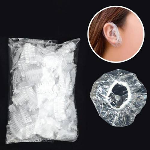 100pcs Disposable Waterproof Ear Cover Transparent Bath Shower Hair Salon Earmuffs Coloring Protector Caps