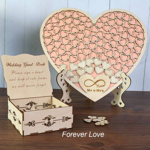 Heart shape Wedding Guest book Decoration Rustic Pink Sweet Heart box Wedding box 3D Guestbook with wooden box