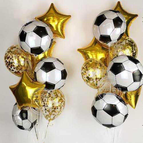 10pcs/set football soccer theme party decorations football star foil balloon gold confetti latex balloon for boy birthday party