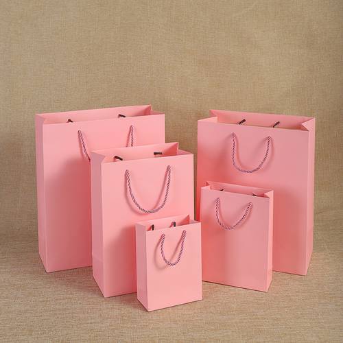 New Pink Gift Bag with Handles Gift Box Food Cake Candy Boxes Kraft Paper Cardboard Box Packaging Wedding Birthday Party Favors
