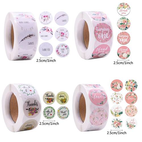 500pcs/roll Thank You Stickers Floral Seal Labels Gift Sticker for Package Scrapbooking Wedding Birthday Easter Party Decoration