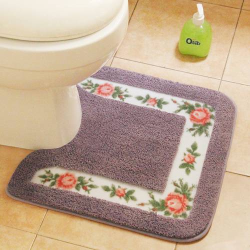 Pastoral U Shaped Bathroom Bath Mat Nonslip Toilet Rugs Water Absorption Floor Mat for Toilet Hand Sink Washable Toilet Mat