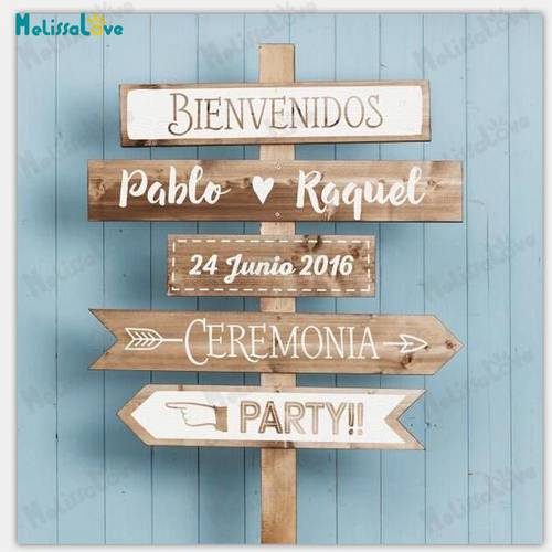 Bienvenidos Name And Date Ceremonia Party Spanish Wedding Board Reception Sign Sticker Removable Vinyl Wall Stickers SE035