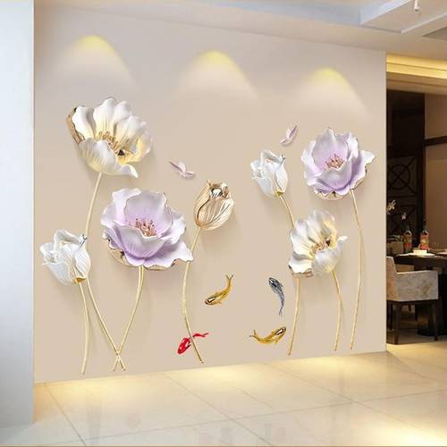 180*110 CM Tulip Wall Sticker 3D Butterfly Flower Stickers Removable Living Room Bedroom Bathroom Home Decor Decoration Posters