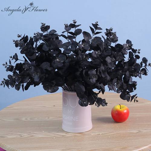 20 Heads 5 Branches Black Colorful Artificial Eucalyptus Leaves Green Plants Silk Flower Bouquet Wedding Home Party Decor Crafts
