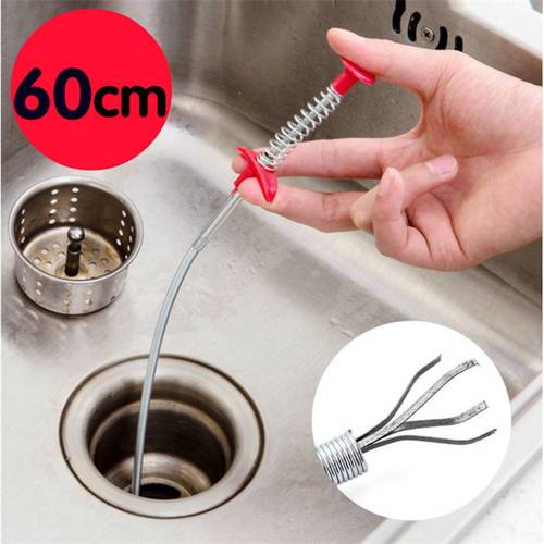 60cm Drain Snake Spring Pipe Dredging Tool Dredge Unblocker Drain Clog Tool for Kitchen Sink Sewer Cleaning Hook Water Sink Tool