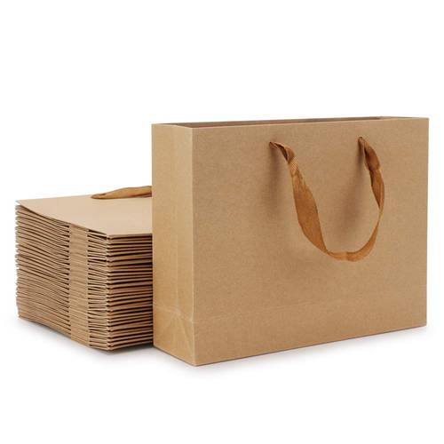 Promotion Kraft Paper Bags, 8.3 inch x 3.1 inch x 10.6 inch 20Pcs Brown Kraft Paper Gift Bags With Soft Cloth Handles, Bulk Sho