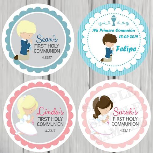 100 PCS, 3-7CM, Custom Personalized, Boy, Girl First CommStickers, First Holy CommFavor Labels, Baptism