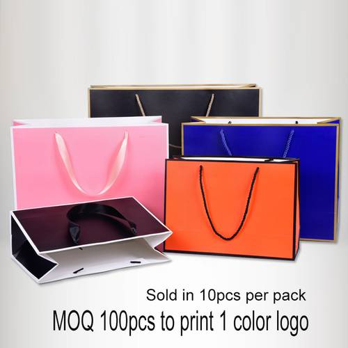 10pcs Paper Bag With Frame Border Customize 1C Logo For Promotion Clothing Gift bag packaging shopping twill wedding birthday
