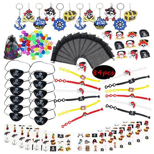 84pcs Bracelet Pirate Party Decorations Tattoo Pirate Girl/Boy Birthday Party Favors For Kids Boy Anniversaire Pirate Eye Patch