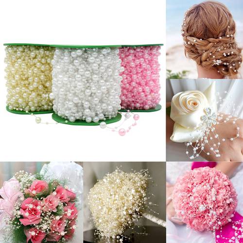 5 Meters Fishing Line Artificial Pearls Beads Chain Garland Flowers Bridal tiara wedding decoration Event Party Supplies Beige/W