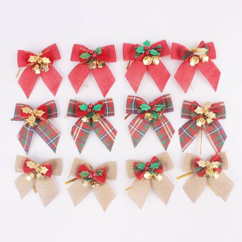 8x8cm Christmas Bow Bell Pendant Mini Bows Garland Decoration Wedding Party DIY Crafts Supplies for Home Christmas Gift