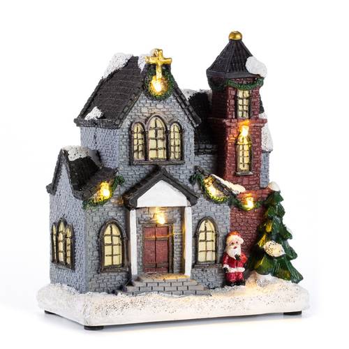 Resin Christmas Scene Village Houses Town With Warm White LED Light Holiday Gifts Xmas Decoration For New Year 2021