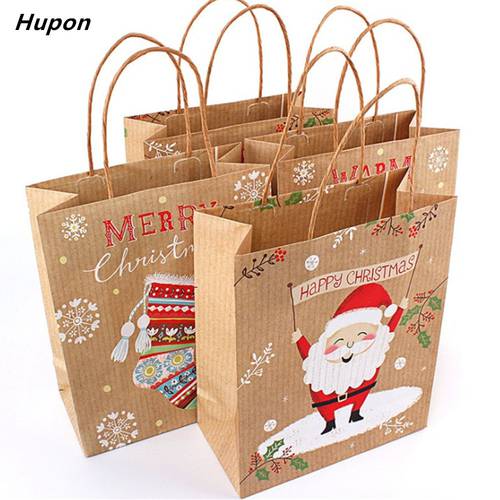 12pcs Christmas Gift Bags Santa Sacks Kraft Paper Bag Kids Party Favors Box Christmas Decorations for Home New Year 2020 navidad