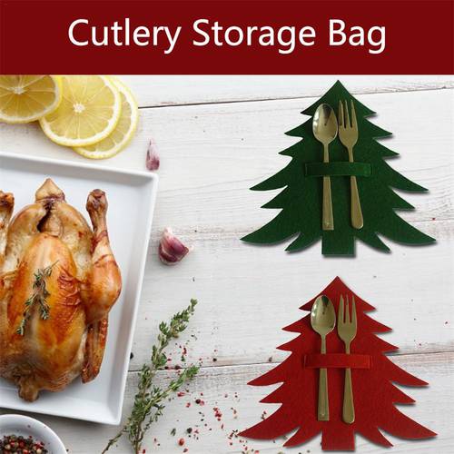 4Pcs/Set Cutlery Storage Bag Christmas Tree Pattern Decoration Gift Dinning Table Knives And Forks Pockets Tableware Holder