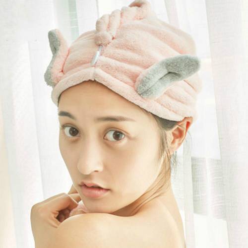 Rabbit Ears Pattern Quickly Dry Hair Hat Coral Velvet Microfiber Shower Cap Women Girl Ladies Head Wrap Hat Drying Towel Turban