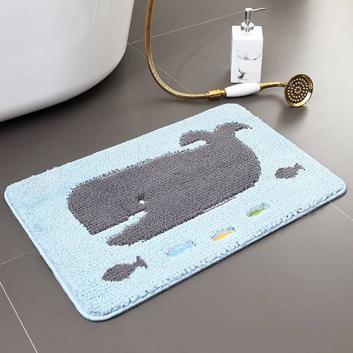 Embroidered Cartoon Animal Bath Mat Water Absorption Bathroom Rug Carpet Nonslip Bathroom Mat Washable Feet Pad for Tub 2 Sizes