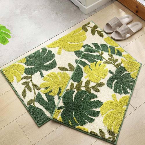 Jacquard Floor Mat Green Leaves Pattern Bathroom Absorbent Carpets Home Decorations Soft Bedroom Kitchen Non-Slip Doormat Kitche