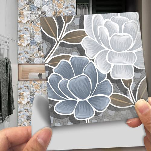 10pcs/set Marble Flowers Pattern Crystal Hard Tiles Wall Sticker Kitchen Floor Home Renovation Art Mural Removable Wall Decals