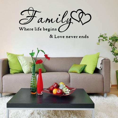 DIY Family Where Life Begins Love Never End Words Quotes Decal Home Decal Wall Sticker Decorative