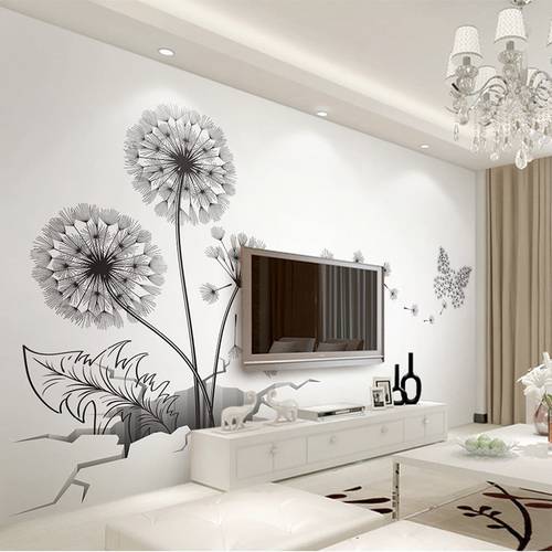 Black Sticker Creative Dandelion Wall Cover Decals Home Deor Removable Vinyl Stickers for Kids Room Living Room Decorations