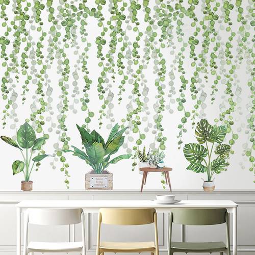 Tropical Leaves Wall Stickers Green Plant Bonsai Flower Bird PVC Removable Stickers For Kids Room Home Living Wall Decals Murals