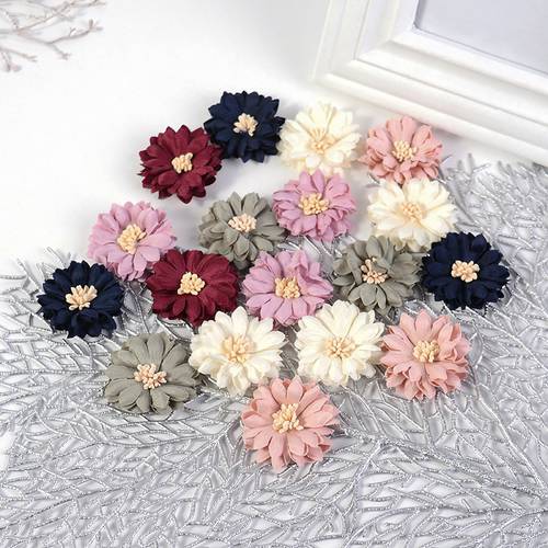10PC Chrysanthemum Artificial Flowers Head Silk 4cm Fabric Flower For Wedding Decoration DIY Brooches Handmade Craft Accessories