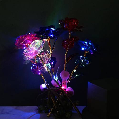Fashion Artificial LED Foil Plated Gold Rose Decor FlowerValentine Mother&39s day Wedding gift