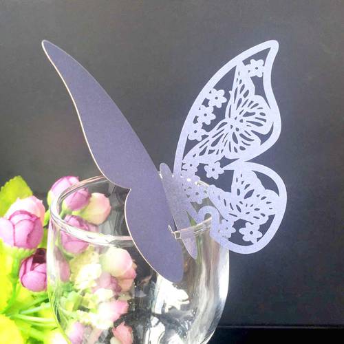 20 pieces/lot Butterfly Laser Cut Paper Place Card / Escort Card / Cup Card/ Wine Glass Card For Wedding Party Decoration