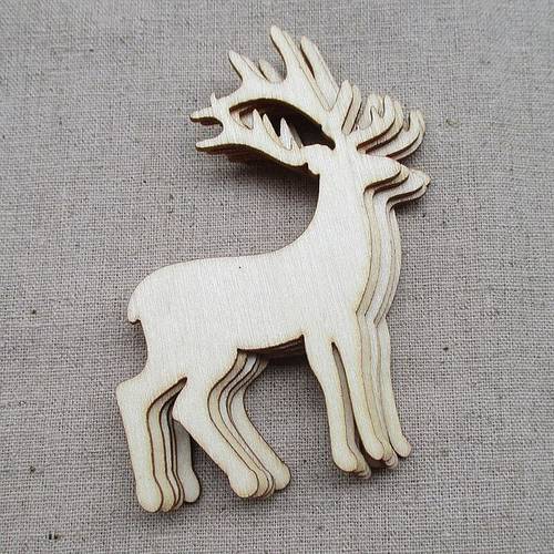 5PCS Reindeer Cutout Veneers Slices for Patchwork DIY Decoration Christmas Wooden Craft Embellishment Christmas Tree Pendants