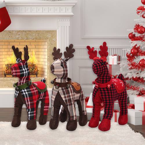 Christmas Decoration Pendant Festival Deer Reindeer Plaid cloth Doll House Table Ornaments Christmas Tree Elk Kids New Year Gift