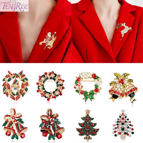 FENGRISE Rhinestone Brooch Pendant Merry Christmas Decor For Home Bell Xmas Ornament 2022 Navidad Gift Party Decor New Year 2023