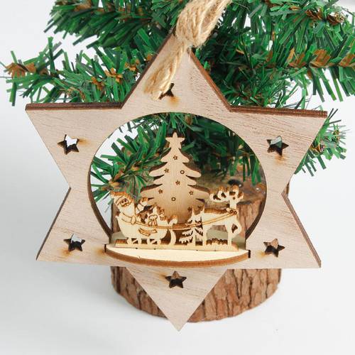 New Year Natural Wood Christmas Tree Ornament Wooden Hanging Pendants Gifts Snow Elk Christmas Decora adornos de navidad