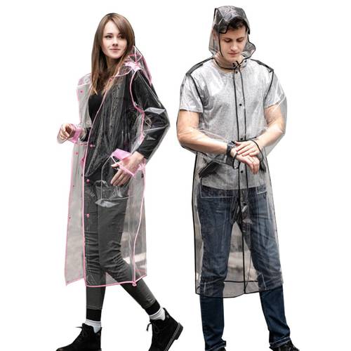 Women Men Adults EVA Environment Transparent Raincoat With Hood For Rain Coat Outdoor Rainwear Waterproof Poncho With Pocket