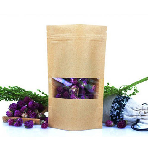 50pcs/lot Zip lock Kraft Paper Window Tea Bag Stand up Gift Dried Food Tea packaging Pouches Zipper Self Sealing Bags