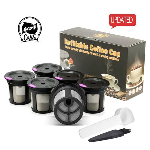 6pcs/Set Refillable Keurig Coffee Capsule K-cup Filter for 2.0 & 1.0 Brewers Kcup Reusable for Keurig machine K-Carafe